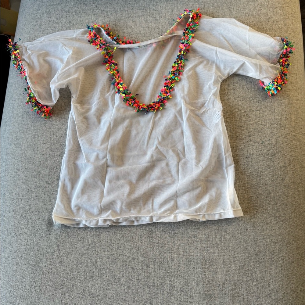 Kids' White Swim Blouse with Multicolored Trim